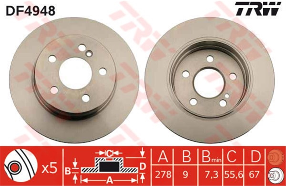 YEDEK PARÇAARKA FREN AYNASI C SERİSİ W204 C180 KOMPRESSÖR-C180 CGI-CDI-C200 CDI 07 C204 C180 11 TRW DF4948TRWTRW DF4948