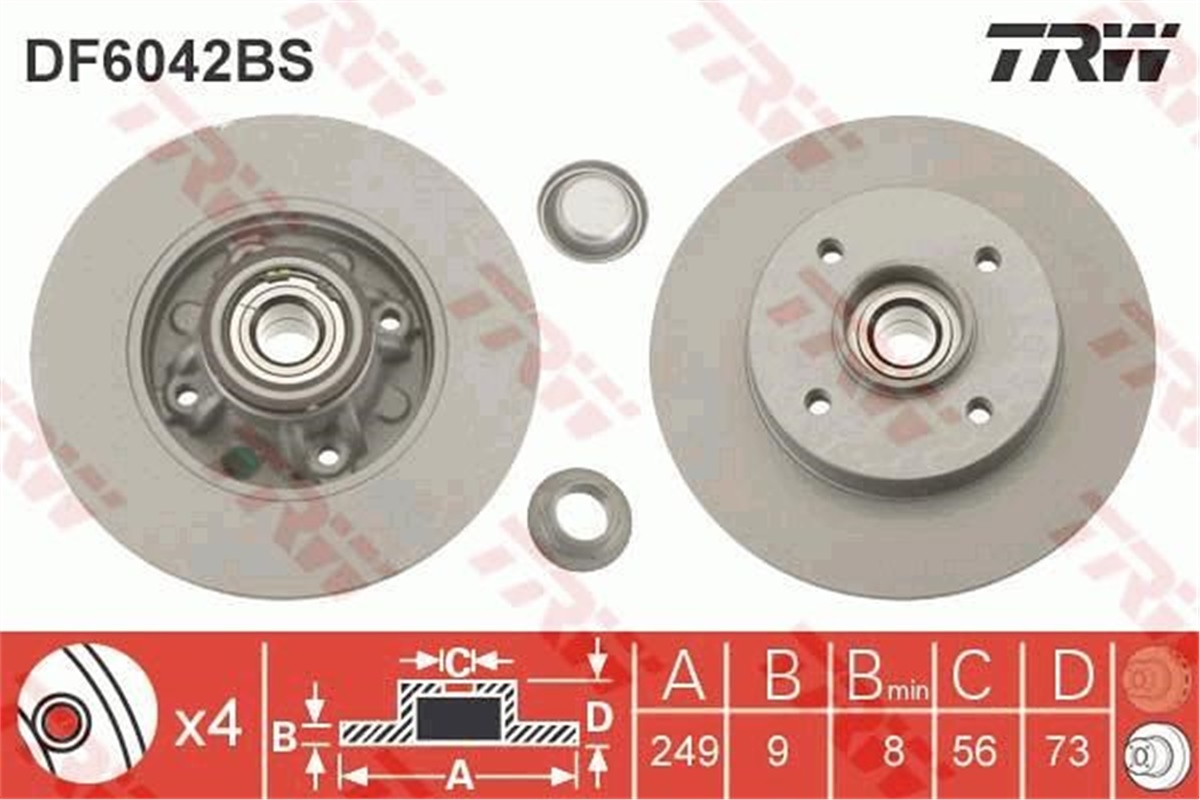 YEDEK PARÇAARKA FREN AYNASI C4-308 07 DS4 11 249X9X4DL PORYALI TRW DF6042BSTRWTRW DF6042BS