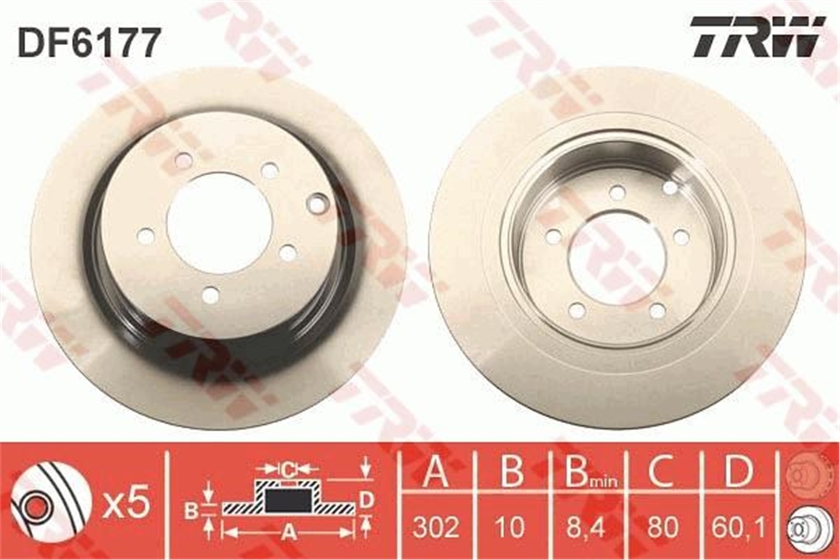 YEDEK PARÇAARKA FREN AYNASI C4 AIR CROSS-4008 12 ASX 15 FLAVIA 12 302X10X8.4 TRW DF6177TRWTRW DF6177