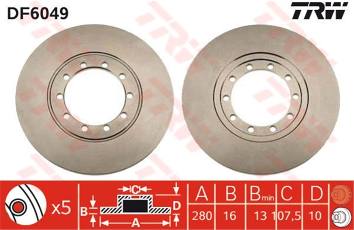 YEDEK PARÇAARKA FREN AYNASI DUZ TRANSIT V347 2.2TDCI-2.4TDCI 04-06 ABS LI ARAÇLAR İÇİN TRW DF6049TRWTRW DF6049
