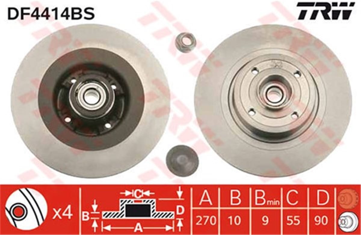 YEDEK PARÇAARKA FREN AYNASI MEGANE II SW 1.4-1.5 DCI-1.6-1.9 DCI 09-03 SCENIC 06.03 270X10X4DL PORYALI TRW DF4414BSTRWTRW DF4414BS