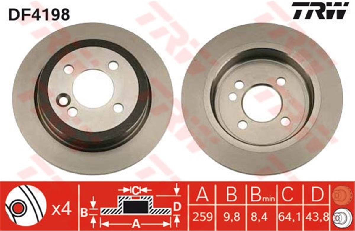 YEDEK PARÇAARKA FREN AYNASI MİNİ COOPER- ONE- COOPER S- ONE D- WORKS- CABRIOLET COOPER- TRW DF4198TRWTRW DF4198