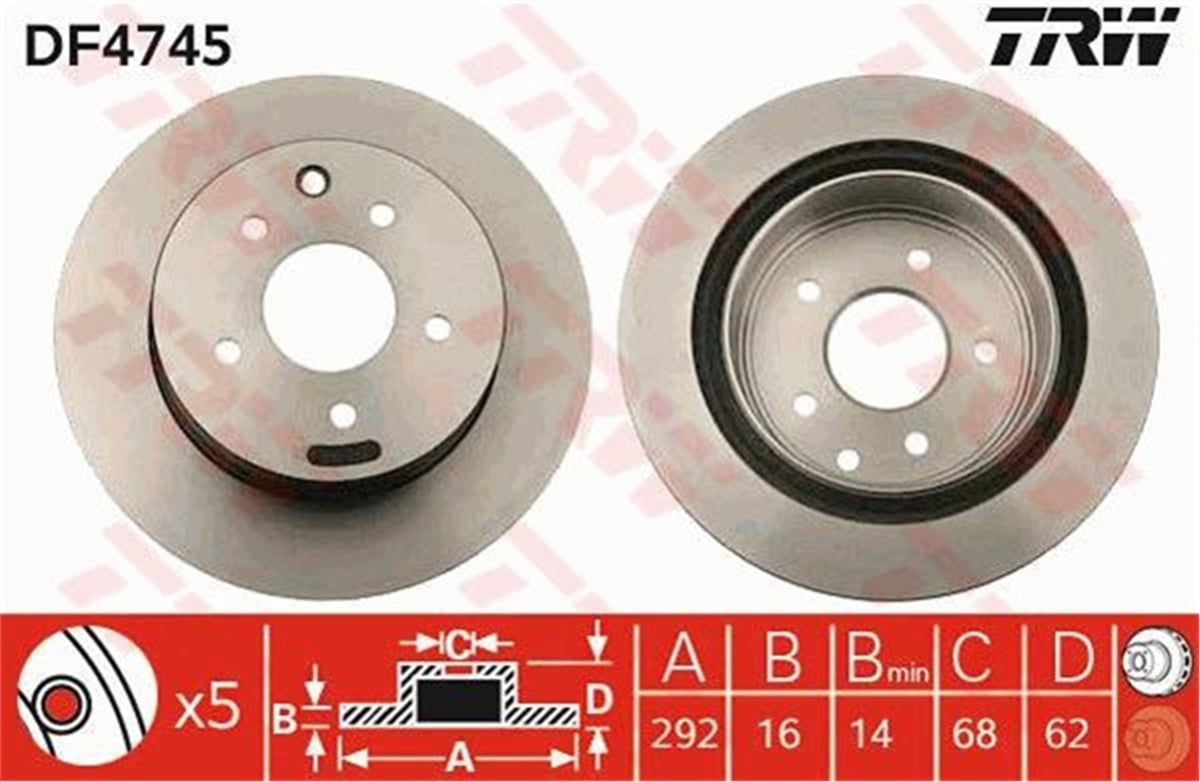 YEDEK PARÇAARKA FREN AYNASI NISSAN XTRAIL 01 QASHQAI 07 KOLEOS 08 1.5-1.6-2.0-2.2-2.5DCI 292X16X5DLXHAVALI TRW DF4745TRWTRW DF4745