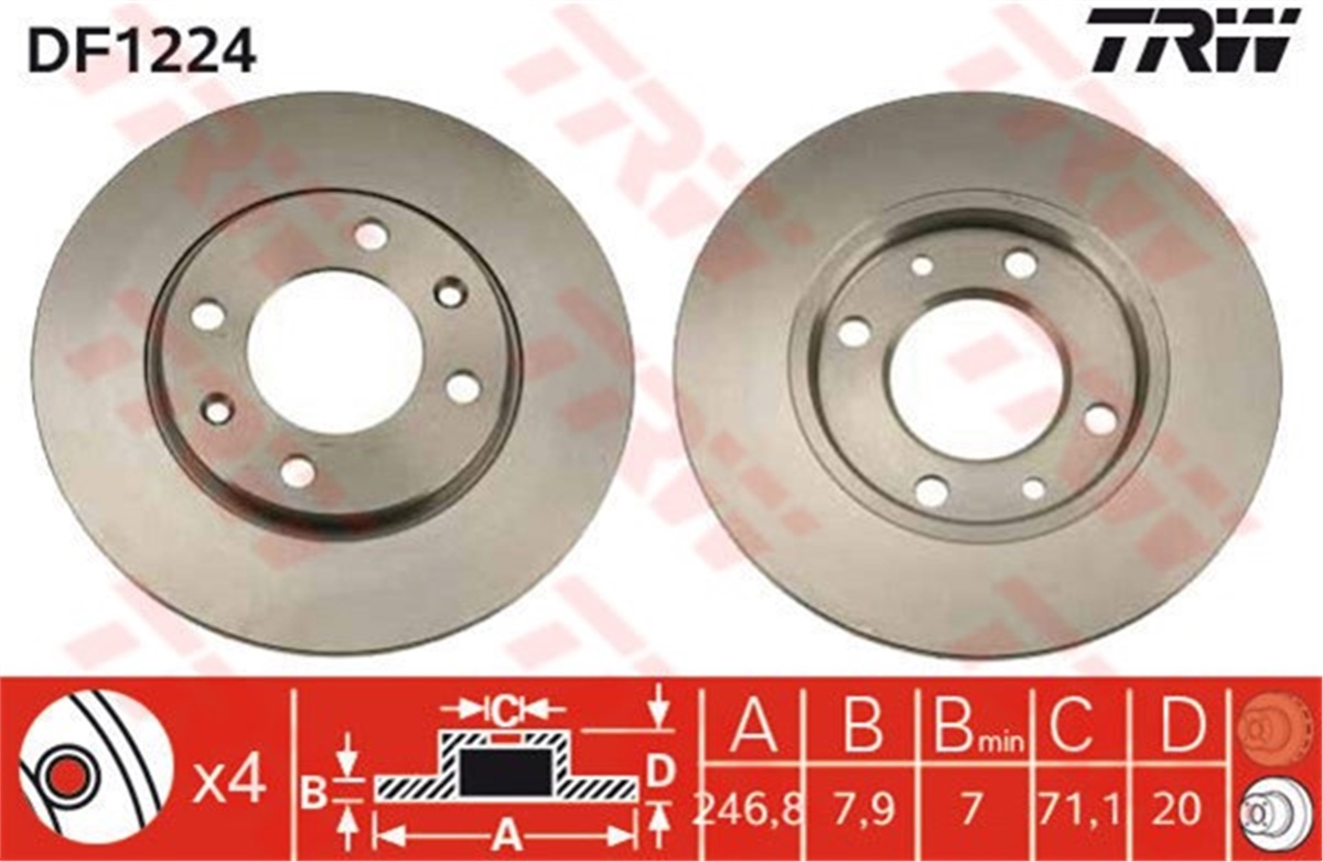 YEDEK PARÇAARKA FREN AYNASI P205-P309 1.9GTI 87 TRW DF1224TRWTRW DF1224