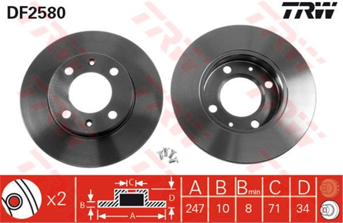 YEDEK PARÇAARKA FREN AYNASI P405 1.6-1.9-1.8T 89-92 P405 II 1.8-2.0-2.0 16V 92-95 247X10X9 TRW DF2580TRWTRW DF2580