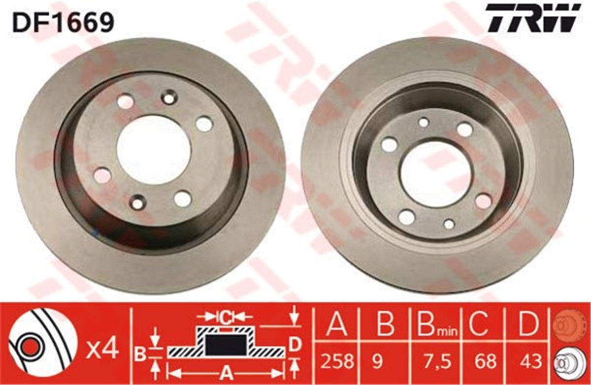 YEDEK PARÇAARKA FREN AYNASI SAAB 900 1989-1994 9000 1989-1998 258X4DL TRW DF1669TRWTRW DF1669
