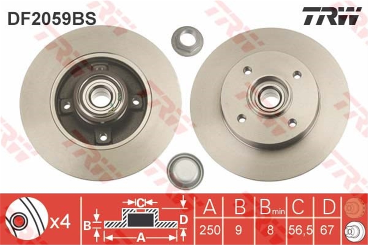 YEDEK PARÇAARKA FREN AYNASI SENSOR HALKASI ILE C4-P207-P307 1.4 16V-1.6 16V-1.6HDI-2.0 16V-2.0 11-04 TRW DF2059BSTRWTRW DF2059BS