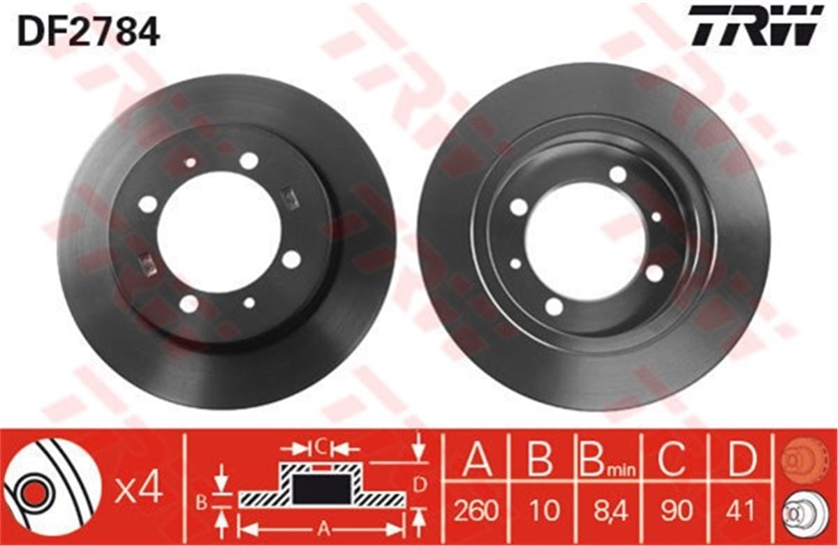 YEDEK PARÇAARKA FREN AYNASI VOLVO S40 V40 95-04 CARISMA 95-06 SPACE STAR 98-04 260X10X4DL TRW DF2784TRWTRW DF2784