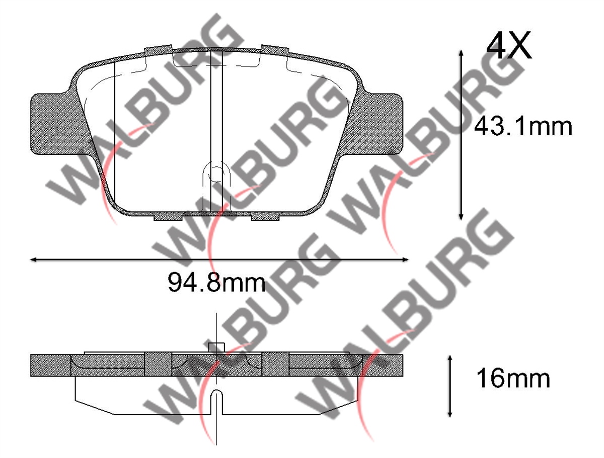 YEDEK PARÇAARKA FREN BALATASI LİNEA 323 1.4 T-JET 16.3mm 2007>WALBURGWDB382