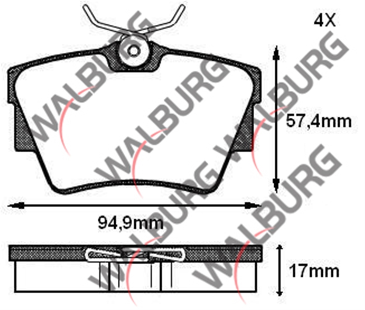 YEDEK PARÇAARKA FREN BALATASI TRAFİC II FL 1.9 DCI 17.00mm 2001-2014WALBURGWDB251
