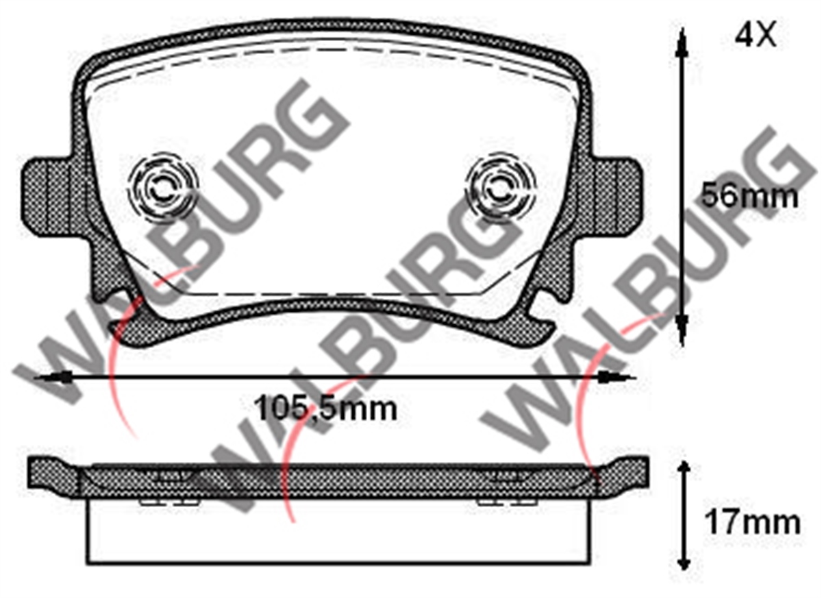 YEDEK PARÇAARKA FREN BALATASI VOLKSWAGEN GOLF V 1K1 1.4 TSI 17.00mm 2003-2009WALBURGWDB416