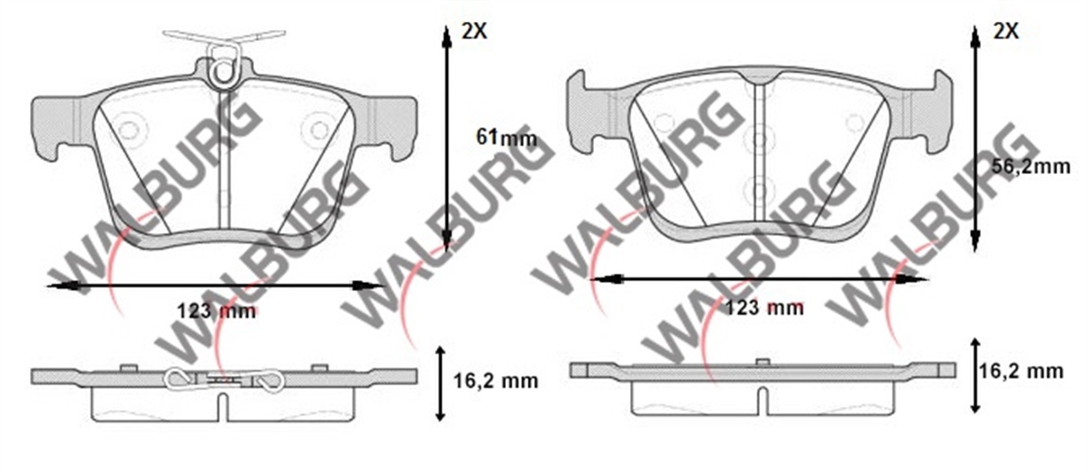YEDEK PARÇAARKA FREN BALATASI VOLKSWAGEN GOLF VII 5G1 1.2 TSI 16.20mm 2012>WALBURGWDB583