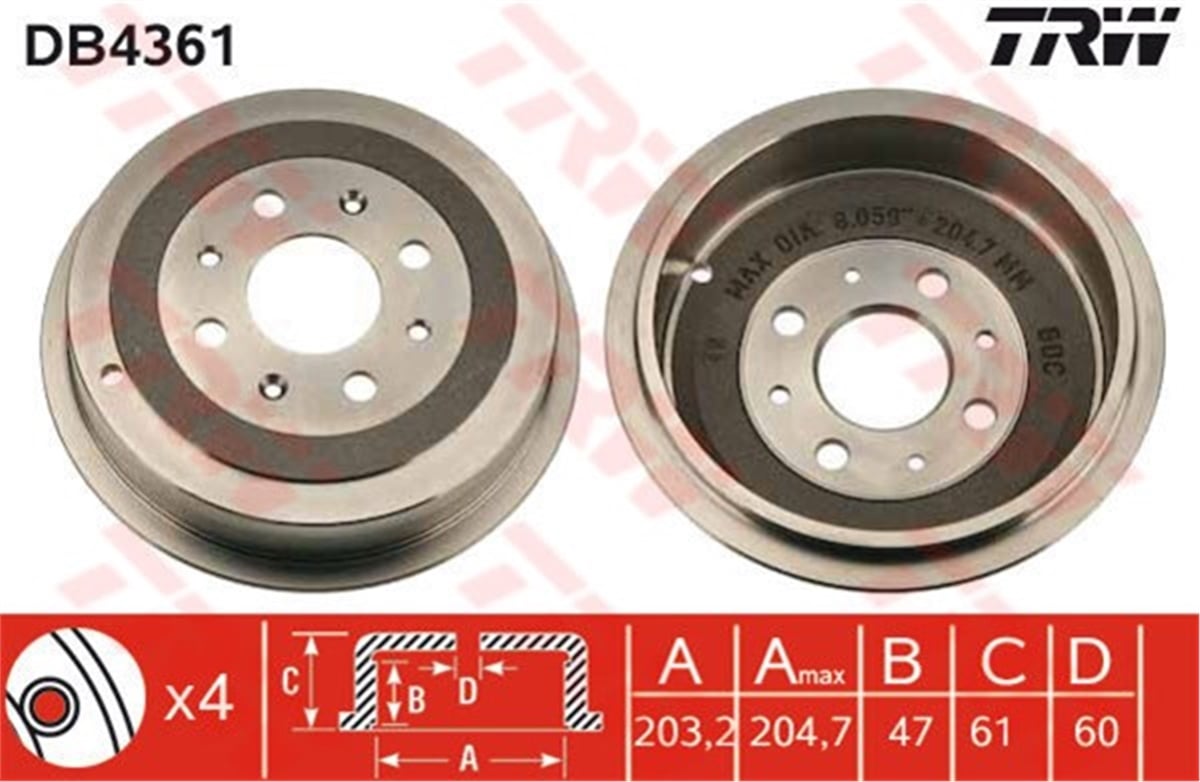 YEDEK PARÇAARKA FREN KAMPANASI ARKA PUNTO 2012 PUNTO EVO 2009-2012-ADAM 2013 CORSA D 2006 TRW DB4361TRWTRW DB4361