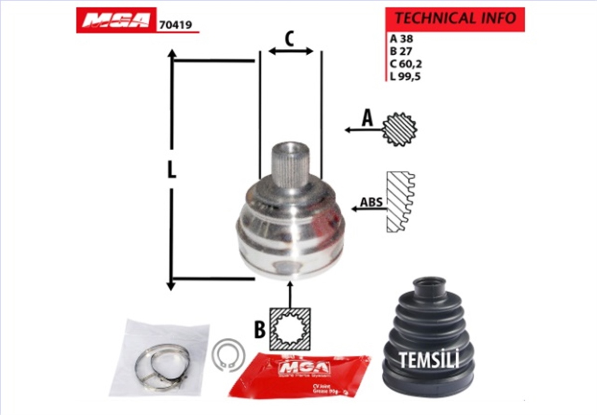 YEDEK PARÇADIS AKS KAFASI-ABS SIZ VW TRANSPORTER 91-04 701498099B -MGA-70419MGAMGA-70419