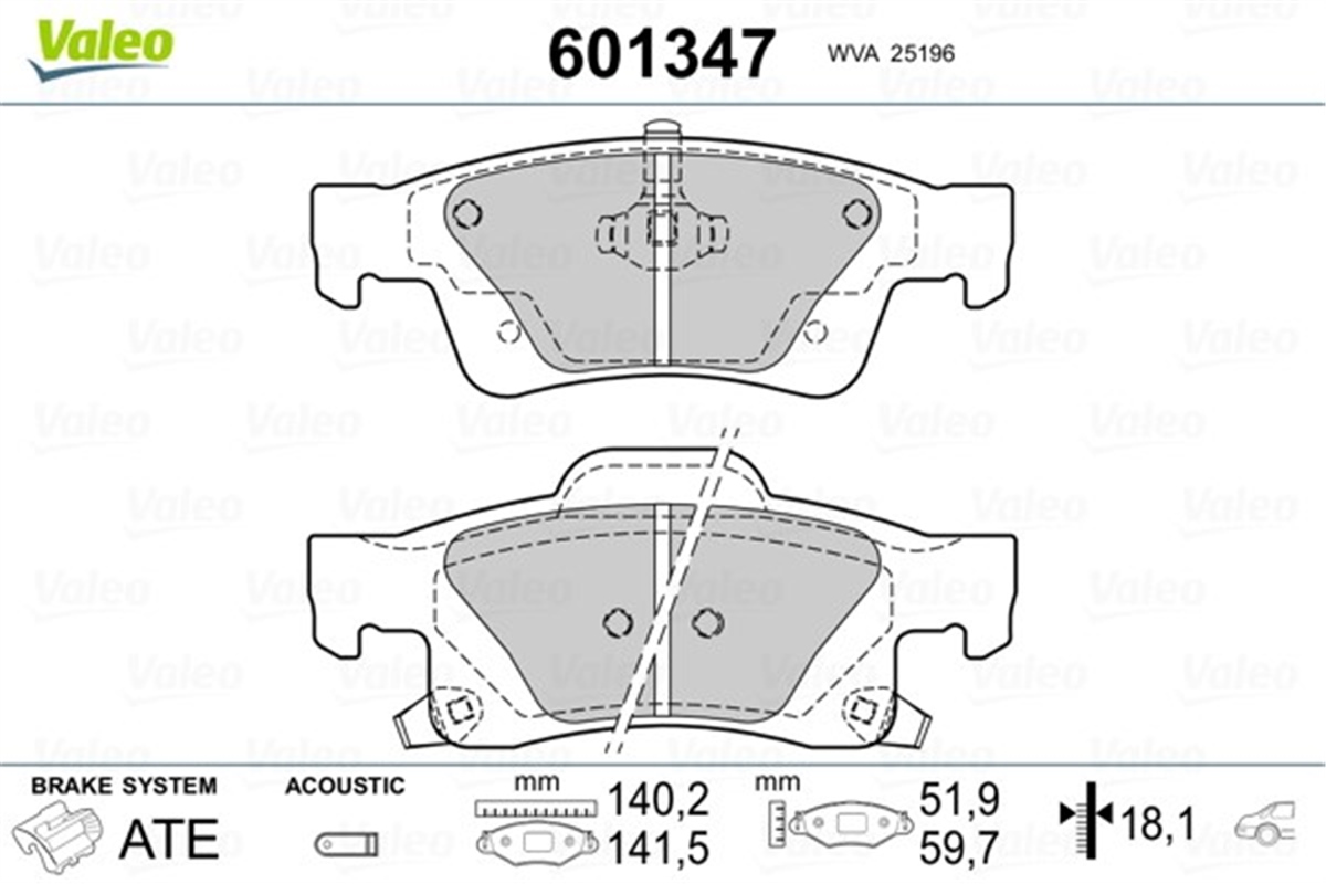 YEDEK PARÇADİSK FREN BALATASI ARKA JEEP GRAND CHEROKEE VALEO 601347VALEOVALEO 601347