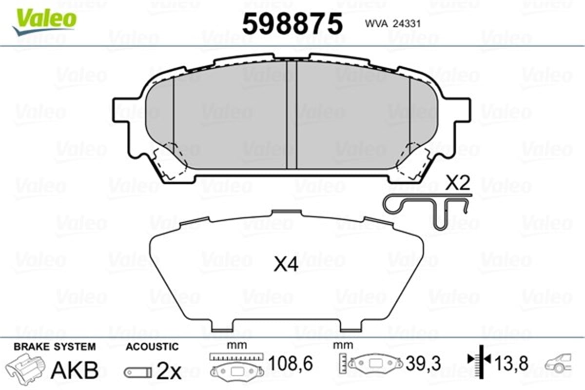 YEDEK PARÇADİSK FREN BALATASI ARKA SUBARU IMPREZA G11 05- 2.0 R ; IMPREZA G11 00-05 2.0 İ ; FORESTER VALEO 598875VALEOVALEO 598875