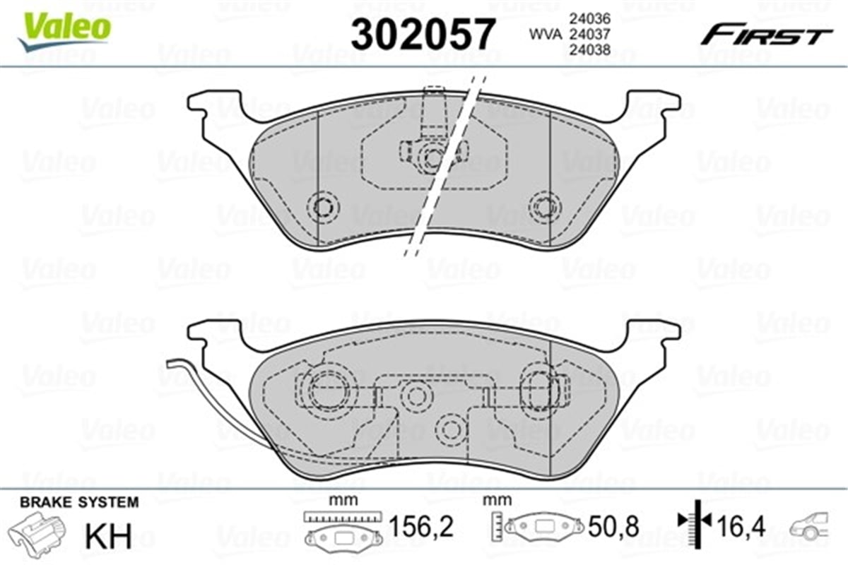YEDEK PARÇADİSK FREN BALATASI FIRST ARKA CHRYSLER GRAND VOYAGER 02.00 VALEO 302057VALEOVALEO 302057