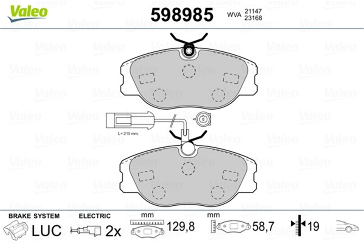 YEDEK PARÇADİSK FREN BALATASI ÖN ALFA ROMEO 155 91 97 2.0İ TWİN SPARK VALEO 598985VALEOVALEO 598985