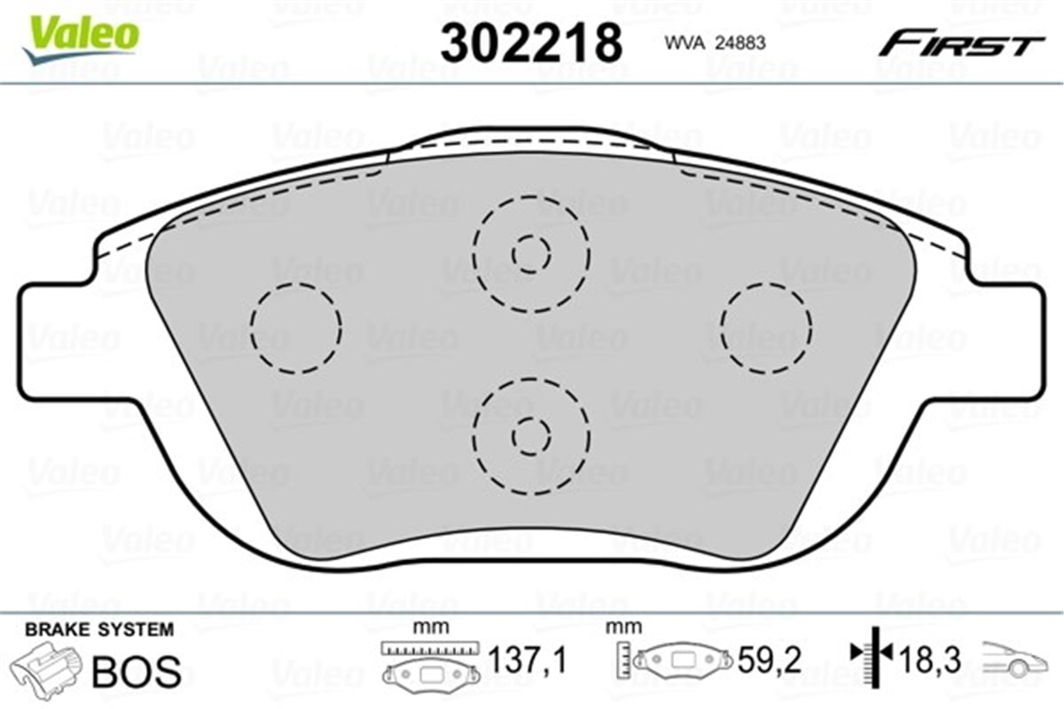 YEDEK PARÇADİSK FREN BALATASI ÖN CITROEN C3 1.1-1.4-1.6-1.4D-1.6D 11-09 VALEO 302218VALEOVALEO 302218