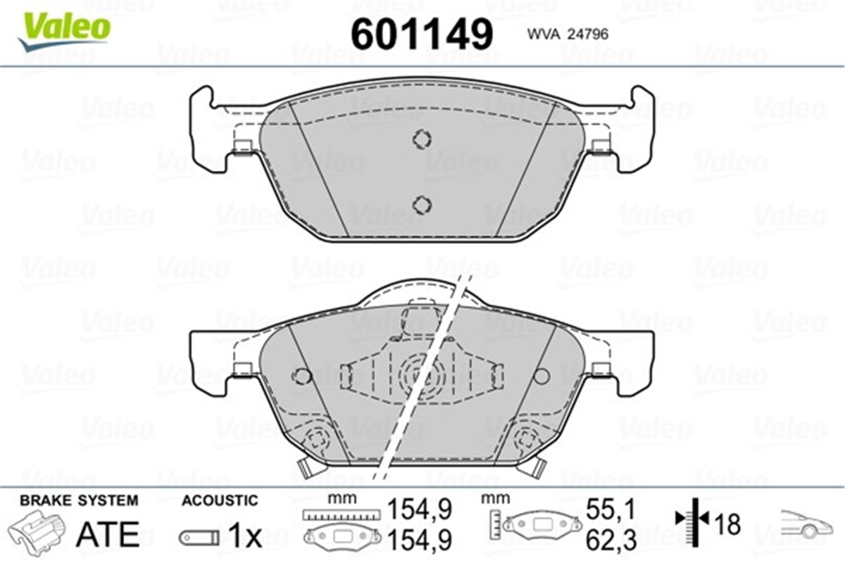 YEDEK PARÇADİSK FREN BALATASI ÖN HONDA ACCORD VIII CU 5-2008 4-2011 . ACCORD VIII FL CU-CW 4-2011 VALEO 601149VALEOVALEO 601149