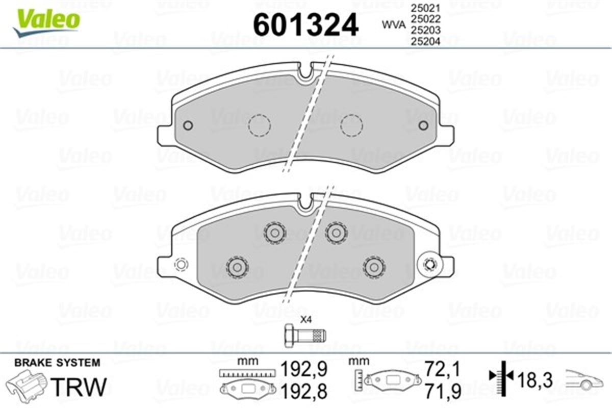 YEDEK PARÇADİSK FREN BALATASI ÖN LAND ROVER DISCOVERY TAA-LA . RANGE ROVER LS VALEO 601324VALEOVALEO 601324