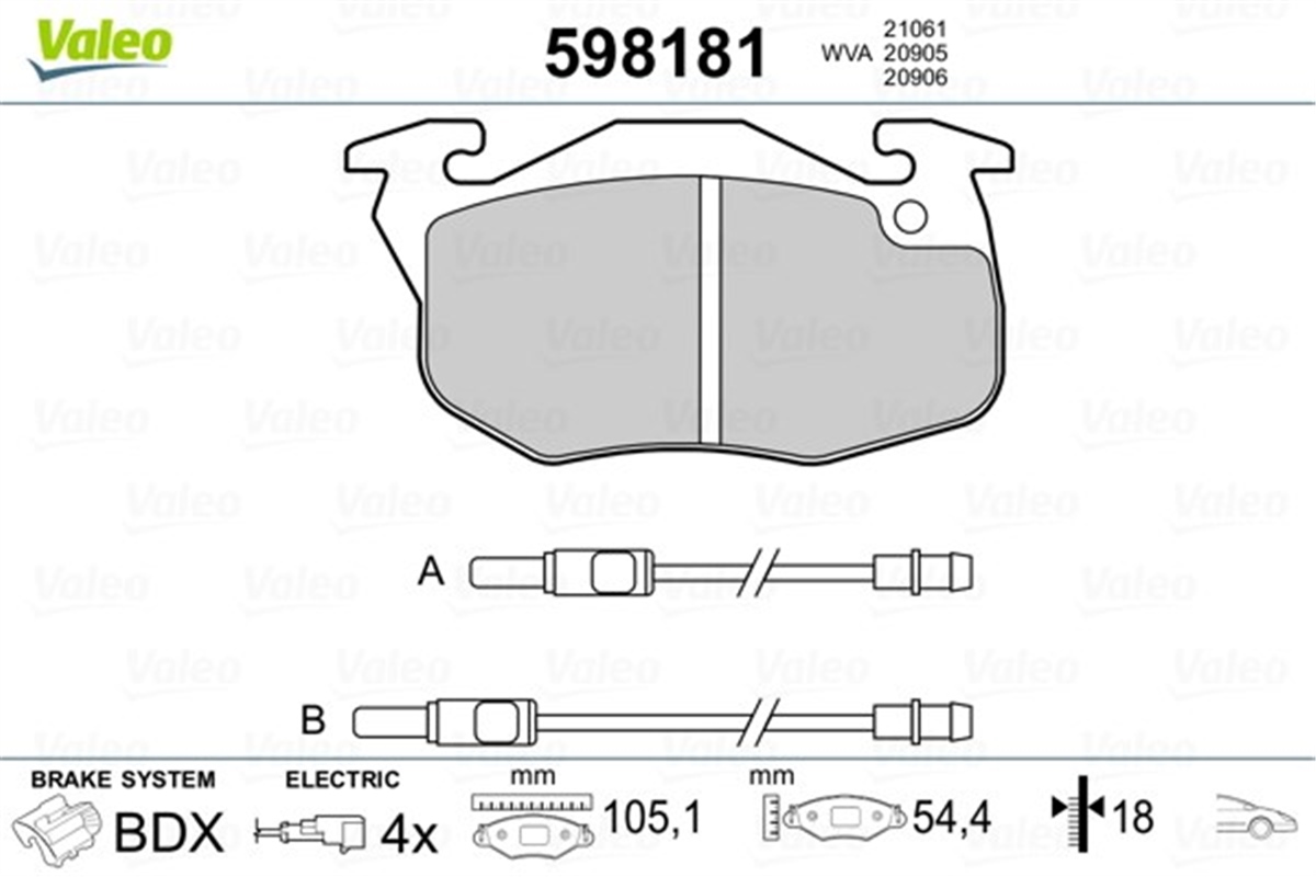 YEDEK PARÇADİSK FREN BALATASI ÖN P106 96-03 P106 91-96 P306 93-97 VALEO 598181VALEOVALEO 598181