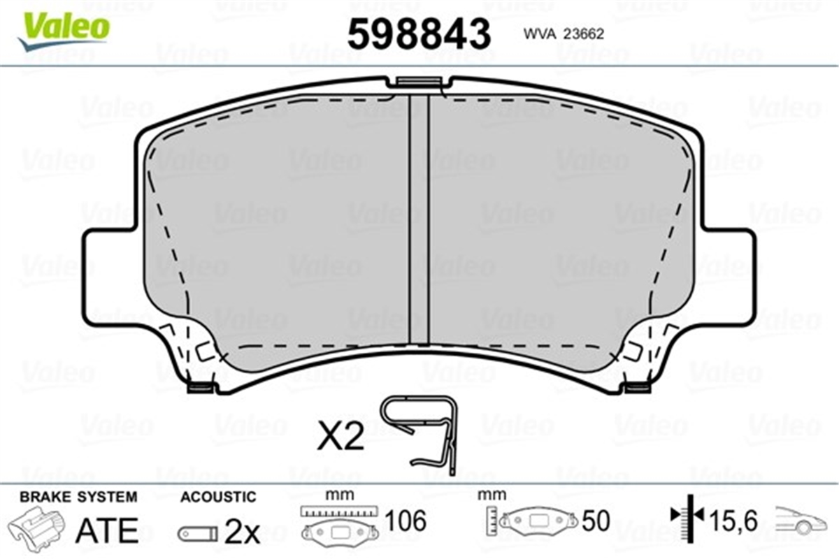 YEDEK PARÇADİSK FREN BALATASI ÖN SUZUKI WAGON R SR 97- 1.0 İ. 1.2 İ VALEO 598843VALEOVALEO 598843