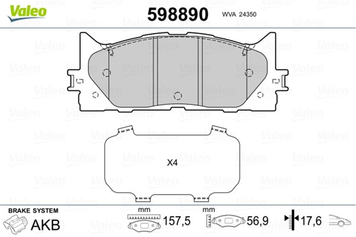 YEDEK PARÇADİSK FREN BALATASI ÖN TOYOTA CAMRY 2006 - 2.4. 2.4VVTİ HYBRİD. 2.4 VVTİ LE SOLARA. 3.5 V6 VVTİ VALEO 598890VALEOVALEO 598890