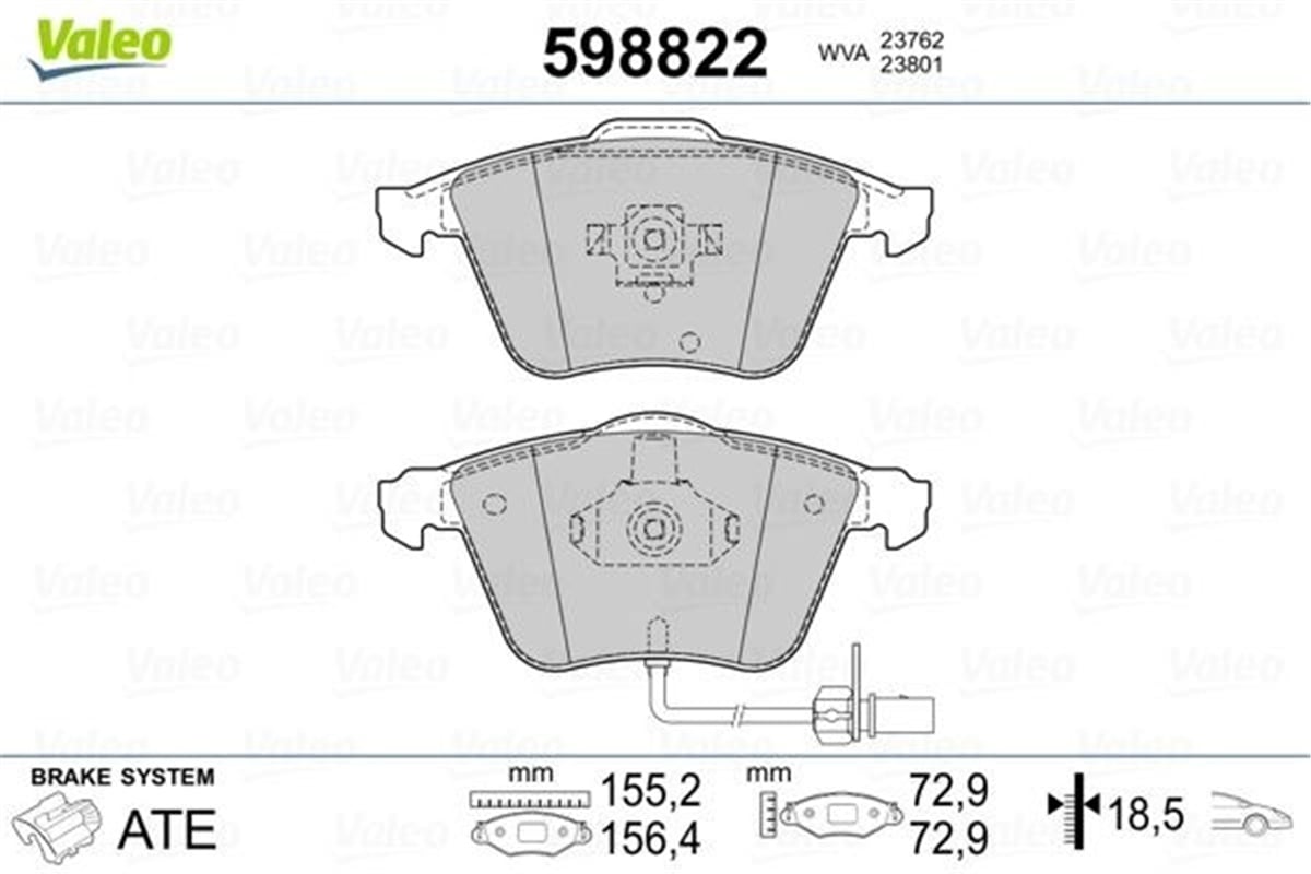 YEDEK PARÇADİSK FREN BALATASI ÖN VOLVO S40 04- 1.6. 1.6 D. 1.8 İ. 2.0 D. 2.4. 2.4 İ. 2.5 İ ; VOLVO V50 04 VALEO 598822VALEOVALEO 598822