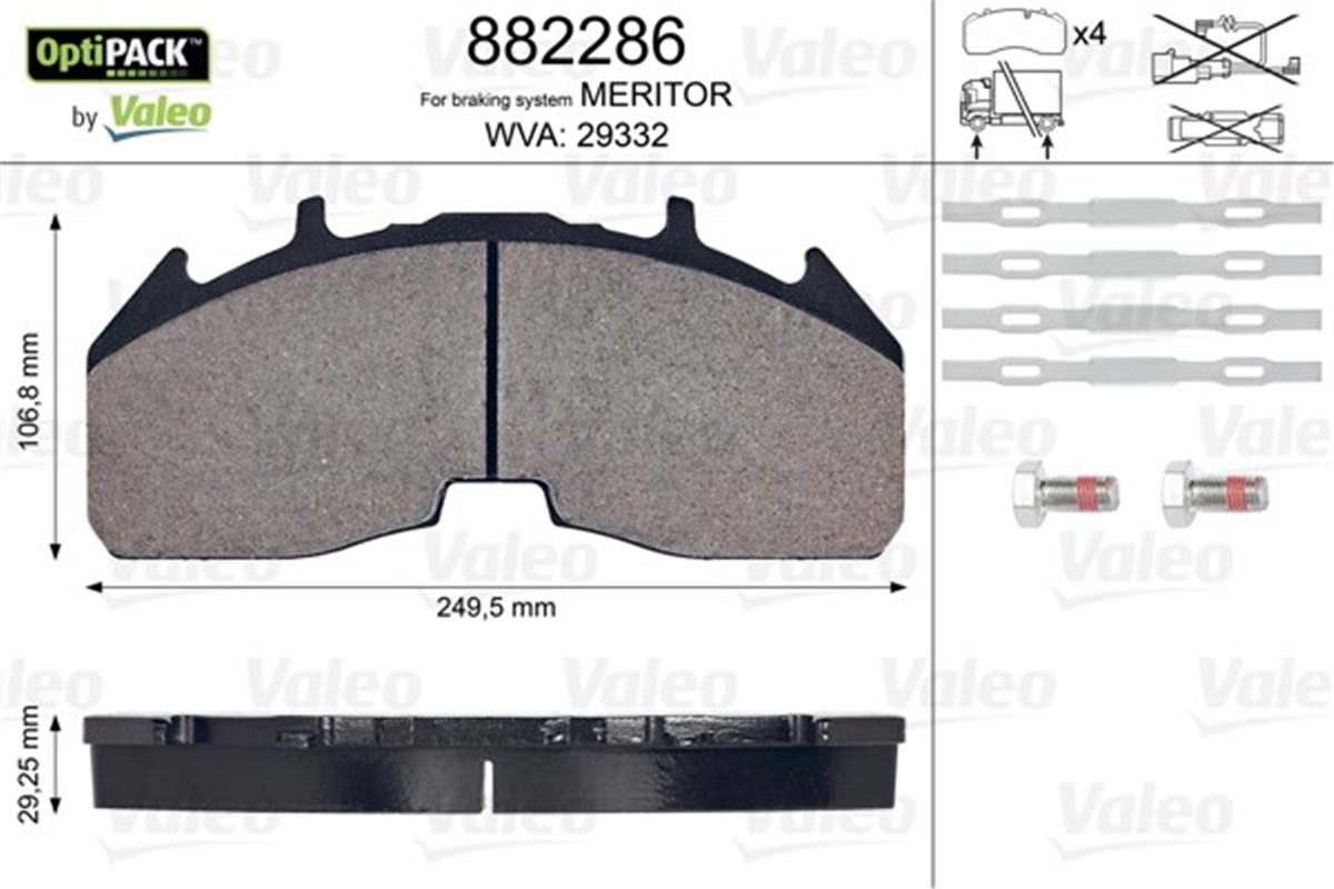 YEDEK PARÇADISK FREN BALATASI OPTIPACK ÖN ARKA SCANIA S SERISI VALEO 882286VALEOVALEO 882286