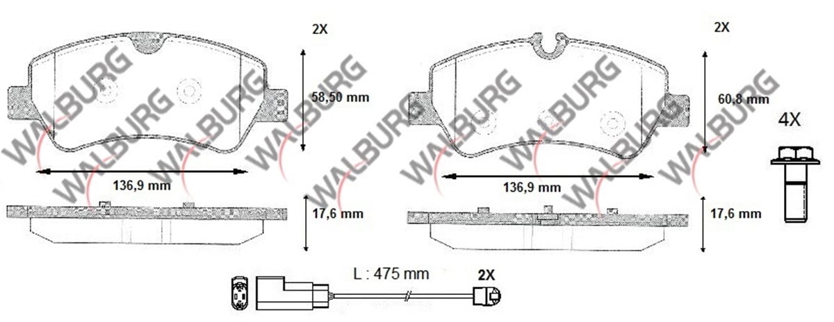YEDEK PARÇAFREN BALATA FISLI ARKA FORD TOURNEO CUSTOM (V362) 2.2 TDCI 17.6mm 2012-WALBURGWDB561