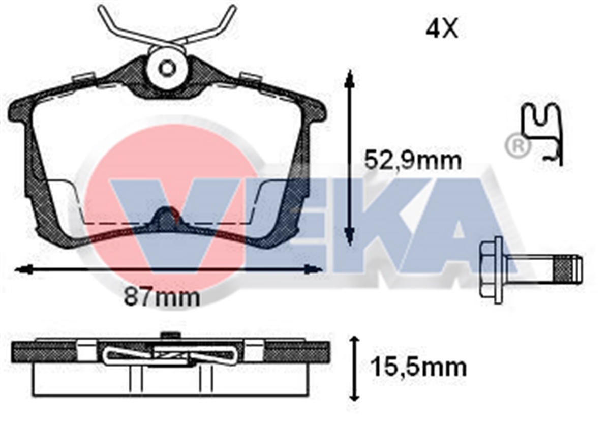 YEDEK PARÇAFREN BALATA ON IKAZLI 19mm FIAT EGEA 1.3 MJT 2015- / EGEA 1.6 MJT 2015- / EGEA 1.4 16v 2015-/ EGEA 1.6 16v 2015-/ EGEA HB 1.6 D 2020-/ EGEA CROSS 1.6PARCAWORLD1695-02