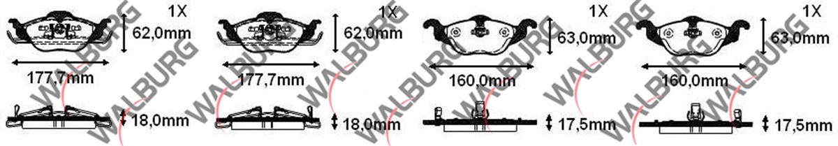 YEDEK PARÇAFREN BALATA ON IKAZLI OPEL ASTRA G 1.2 16v 1998-2005 / ASTRA G 1.4 16v 1998-2005 / ASTRA G 1.6 16v 1998-2005 / ASTRA G 1.7 DTI 1998-2005WALBURGWDB291