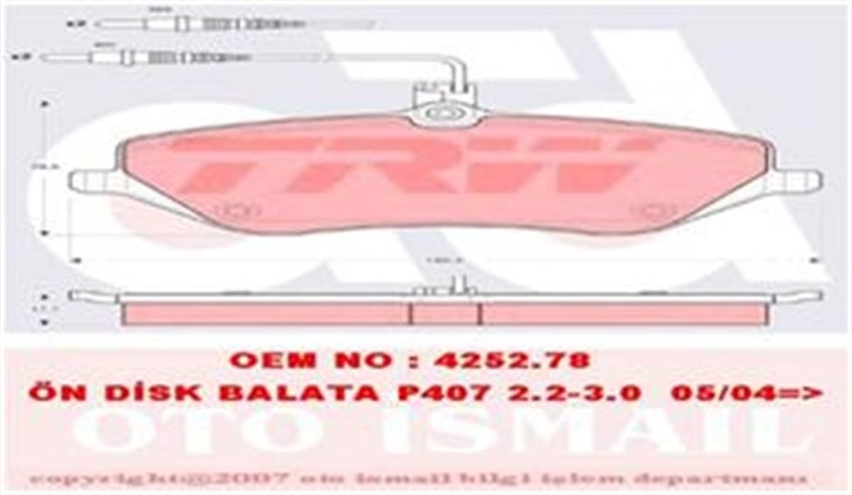 YEDEK PARÇAFREN BALATASI ÖN 425411 PSA 407 / C5 X7 10- BM TRW TRW GDB1595TRWTRW GDB1595