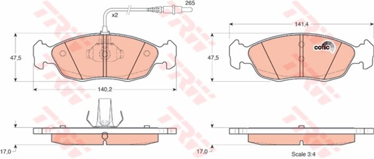 YEDEK PARÇAFREN BALATASI ÖN 425450 PSA 306 96- 1.6 TU5JP TRW TRW GDB1104TRWTRW GDB1104