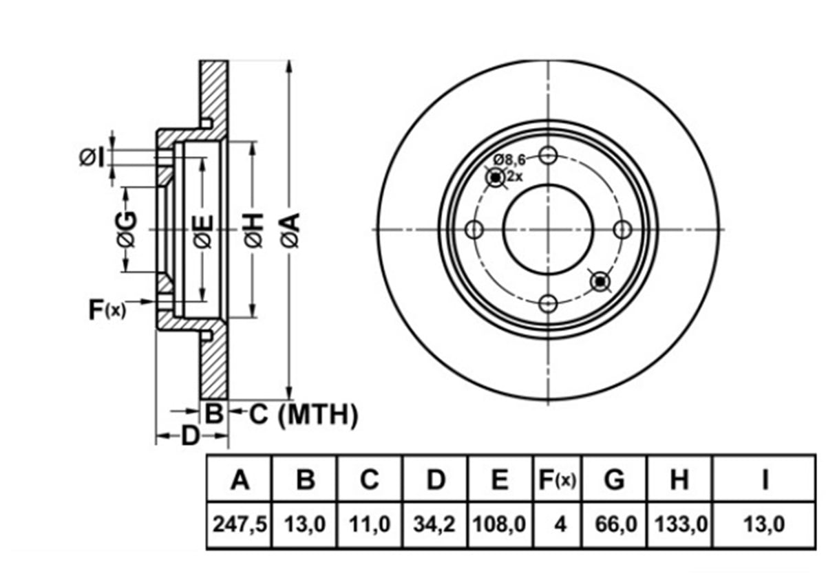 YEDEK PARÇAFREN DISK ON DUZ 247-4  PEUGEOT 206 97 - 05 / CITROEN XSARA 97 - 05 4249A5 -MGA-50150MGAMGA-50150