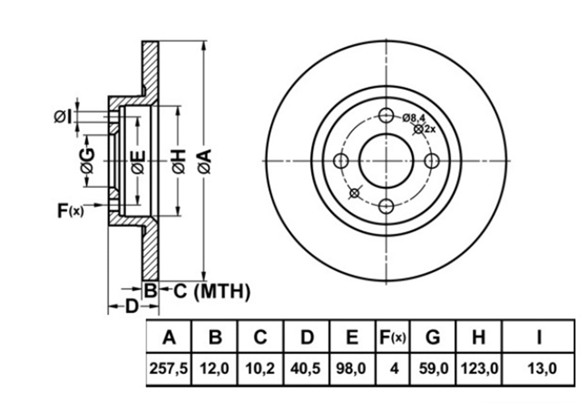 YEDEK PARÇAFREN DISK ON DUZ 257-4  FIAT TEMPRA MAREA BRAVO 91 - 01 / ALFA ROMEO 145 146 94 - 96 71738373 -MGA-50139MGAMGA-50139