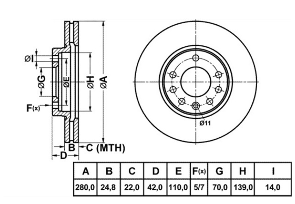 YEDEK PARÇAFREN DISK ON HAVA KANALLI 280-5 ( OPEL: ASTRA G H CORSA C 04 -  )MGAMGA-50129