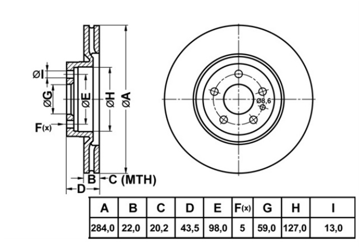 YEDEK PARÇAFREN DISK ON HAVA KANALLI Ø284-5-FIAT  DOBLO 2010> FIAT  EGEA 1.4 1.3JTD 1.6JTD ALFA ROMEO  156 2.0 2.4   46445006 -MGA-50120MGAMGA-50120