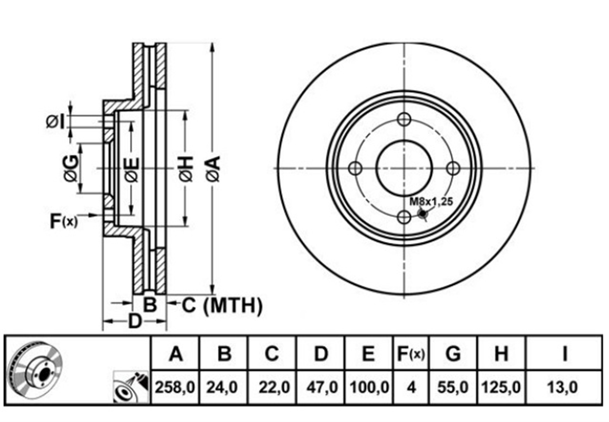 YEDEK PARÇAFREN DISK ON HAVA KANALLI 258-4  MAZDA 323 FAMILYA 98 - 02  BJ1Y3325X -MGA-50396MGAMGA-50396