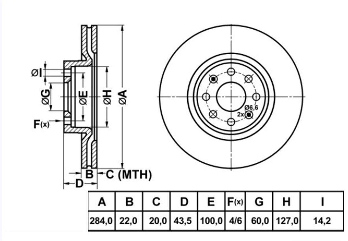 YEDEK PARÇAFREN DISK ON HAVA KANALLI 284-6  FIAT PUNTO EVO 05 -  / OPEL CORSA D 06 -  55700922 -MGA-50115MGAMGA-50115