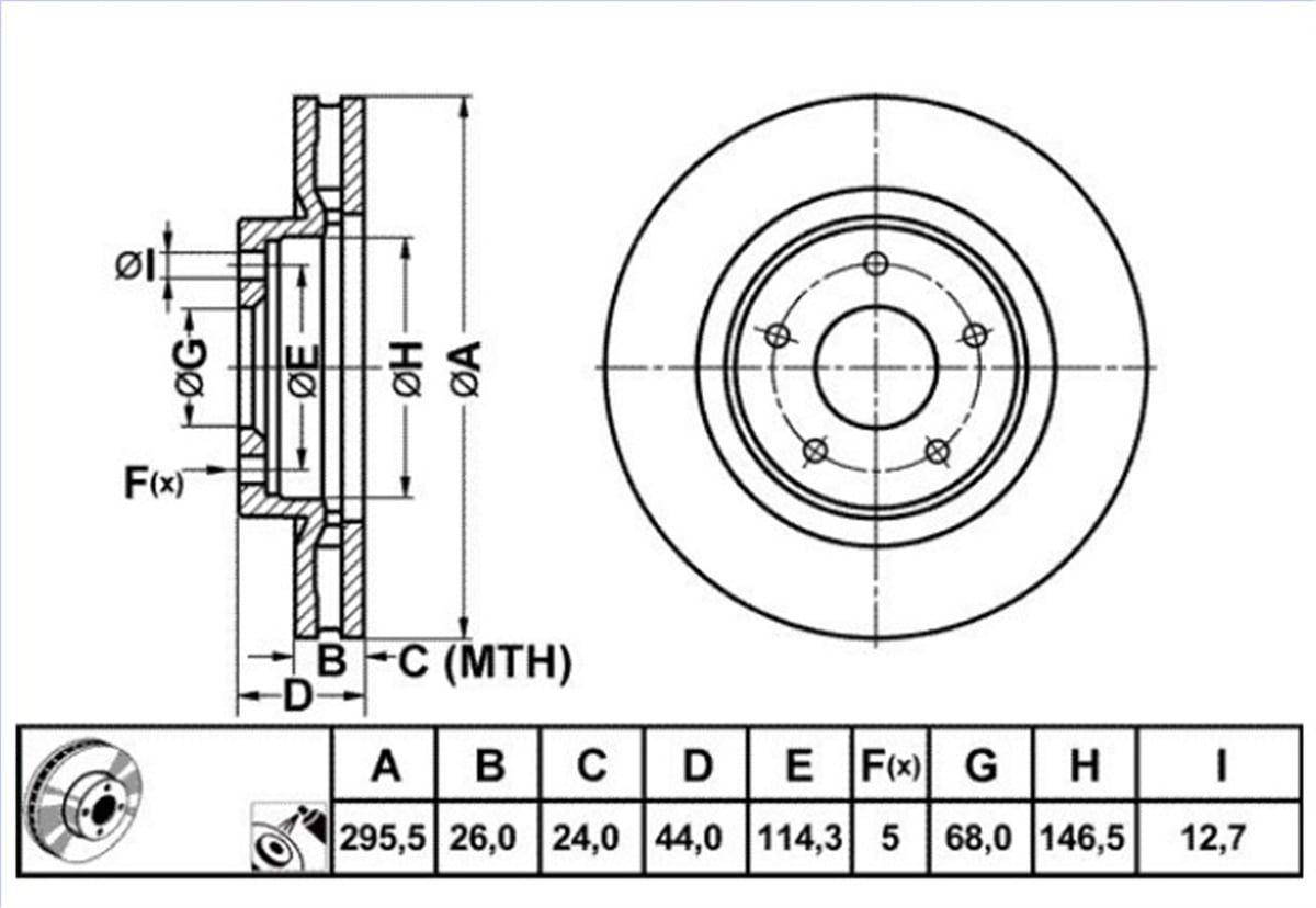 YEDEK PARÇAFREN DISK ON HAVA KANALLI 296-5  NISSAN QASHQAI XTRAIL 07 - 12  40206JD00A -MGA-50337MGAMGA-50337