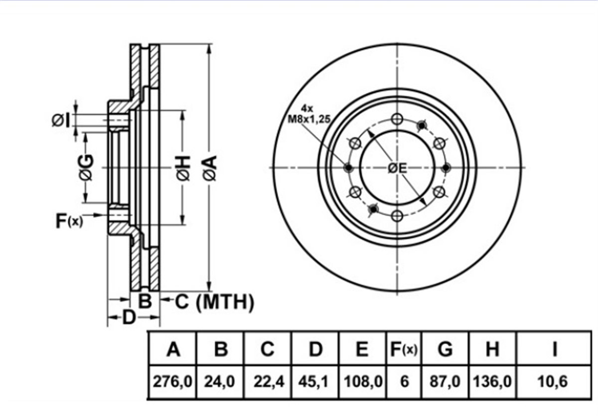 YEDEK PARÇAFREN DISK ON HAVA KANALLI 276-6  MITSUBISHI L200 2.5TD 4WD K74T 1996-2006 /  PAJERO 1990->  MB928697 -MGA-50285MGAMGA-50285