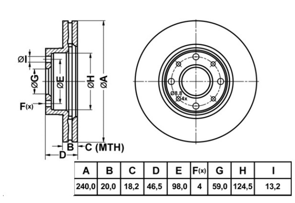 YEDEK PARÇAFREN DISK ON HAVA KANALLI 240-4  FIAT PALIO 00 - 03 / FIAT SIENA 97 -  46419204 -MGA-50114MGAMGA-50114