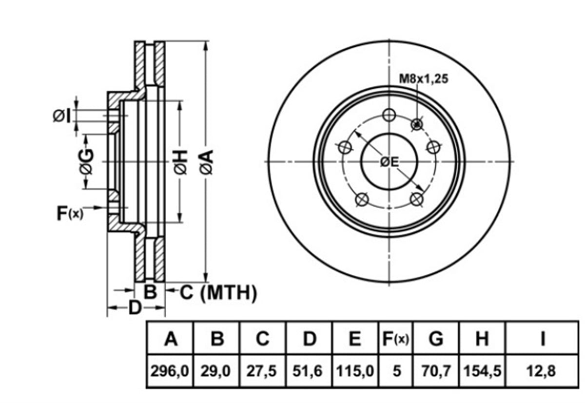 YEDEK PARÇAFREN DISK ON HAVA KANALLI 296-5  CHEVROLET CAPTIVA 06 -  / OPEL ANTARA 06 -  96625948 -MGA-50195MGAMGA-50195