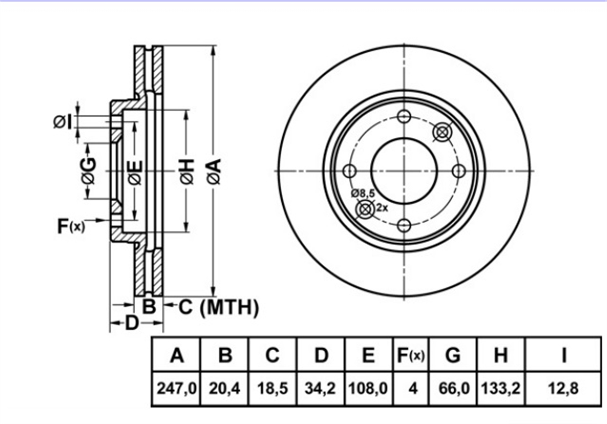 YEDEK PARÇAFREN DISK ON HAVA KANALLI 247-4  PEUGEOT 106 306 1.4 96 - 04 / CITROEN SAXO 96 - 04 4246A7 -MGA-50124MGAMGA-50124
