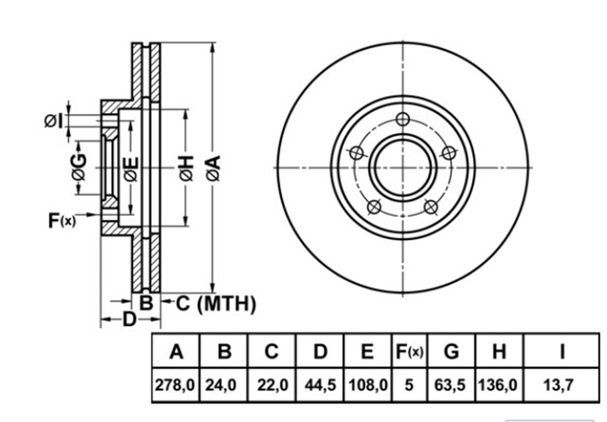 YEDEK PARÇAFREN DISK ON HAVA KANALLI 278-5  FORD CONNECT 02 -   2T14 1125 CC -MGA-50136MGAMGA-50136