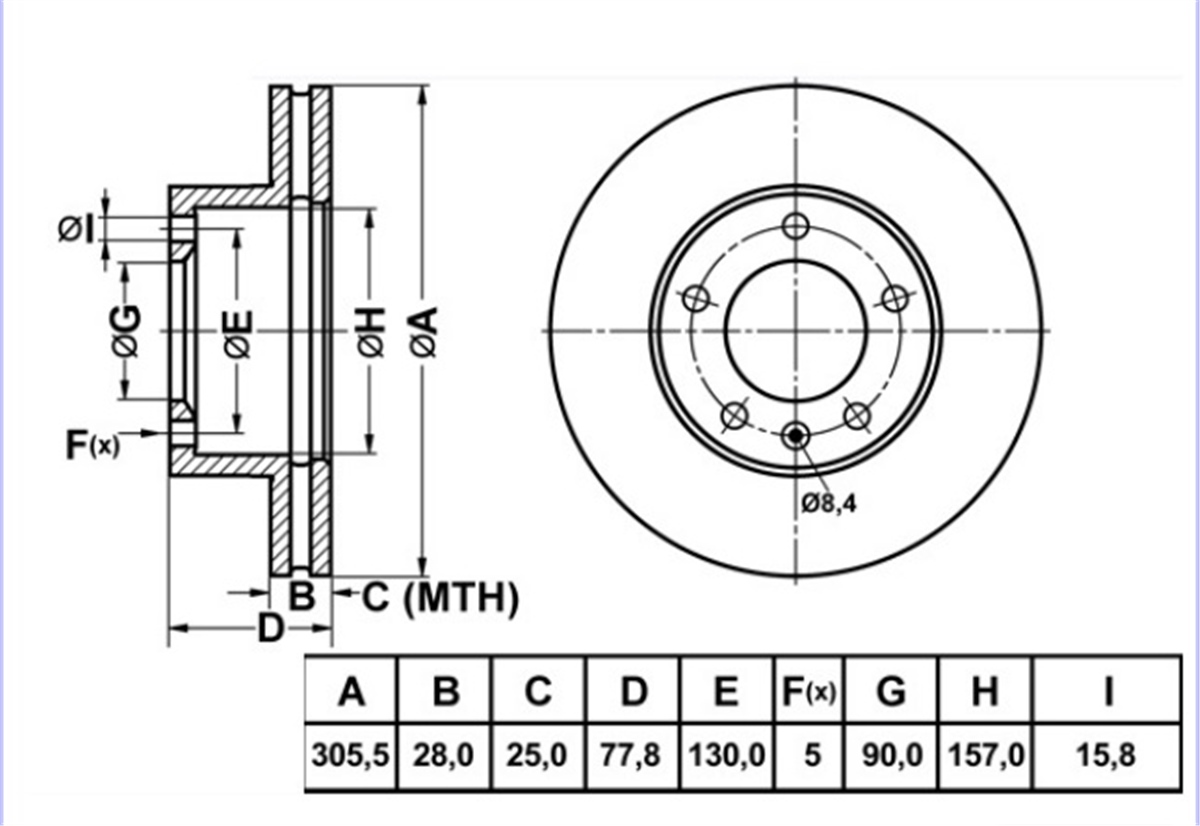 YEDEK PARÇAFREN DISK ON HAVA KANALLI 305-5  RENAULT MASTER II 01 -  / OPEL MOVANO 16 99 -  7700314064 -MGA-50103MGAMGA-50103