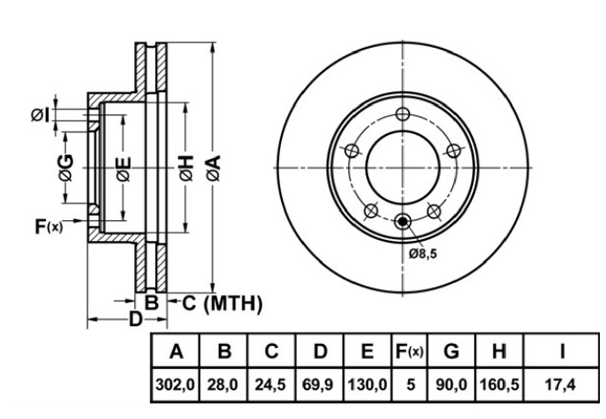 YEDEK PARÇAFREN DISK ON HAVA KANALLI 302-5-RENAULT  MASTER III 2.3 DCI 2010> / RENAULT  MASTER III 2.5 DCI 2010> / OPEL  MOVANO B 2010>  8200688880 -MGA-50107MGAMGA-50107