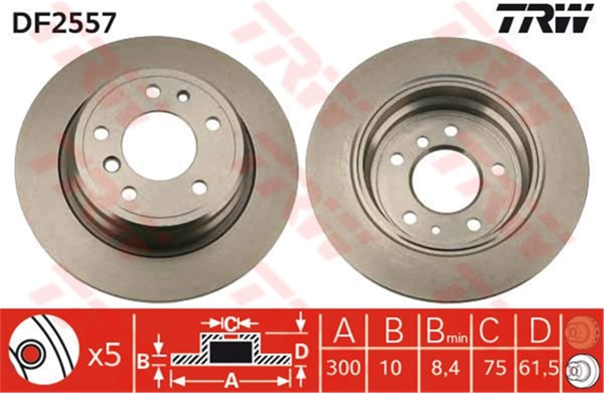 YEDEK PARÇAFREN DİSKİ ARKA 5 1987-1997 TRW DF2557TRWTRW DF2557